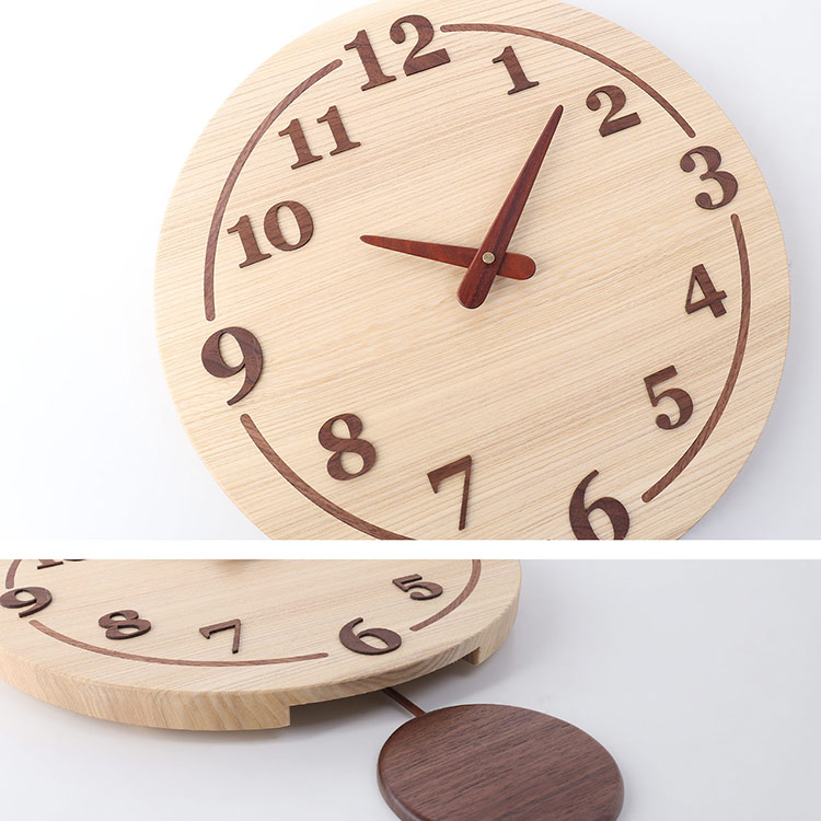 時計 掛け時計 振り子時計 天然木 木製 丸型 直径35cm 丸 円 ウォールナット