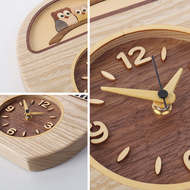 時計 置き時計 置時計 掛け時計 天然木 木製 ふくろう ピアノ 文字盤 セン ウォールナット (09000732r)