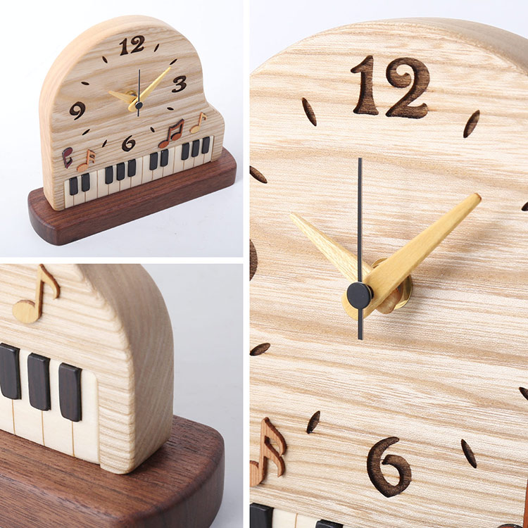 置時計 木製 ピアノデザイン 天然木 無着色 ウォールナット 木目