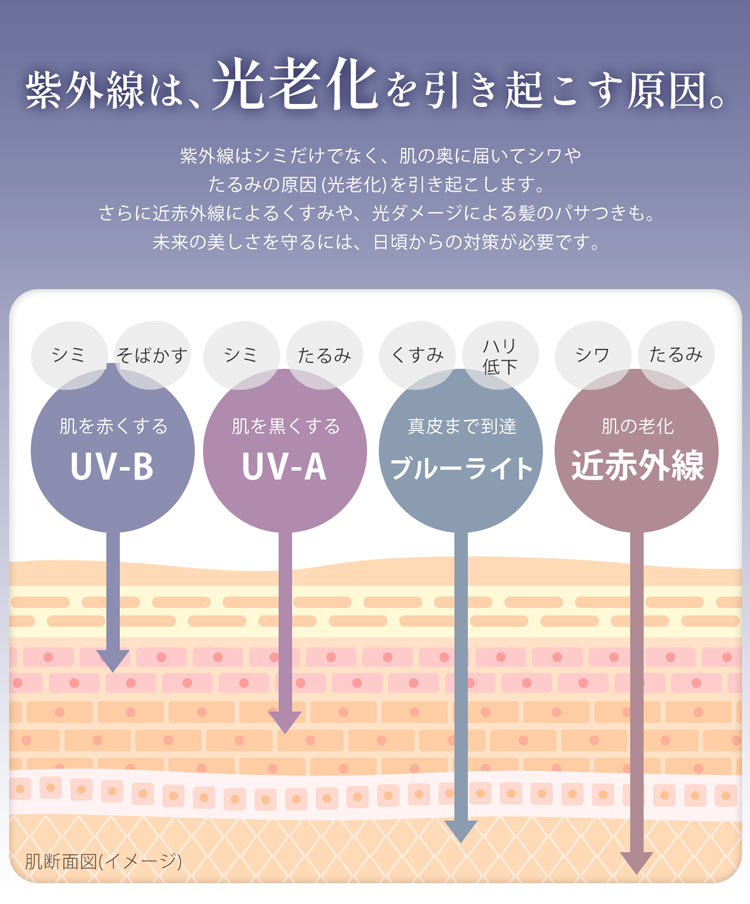 紫外線 光老化 シミ シワ 原因 美容日傘 紫外線対策