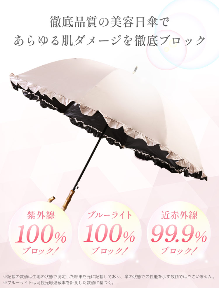紫外線 ブルーライト 100% ブロック 美容日傘 長傘