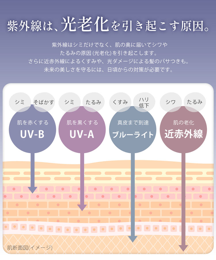 紫外線 光老化 シミ シワ 原因 美容日傘 紫外線対策