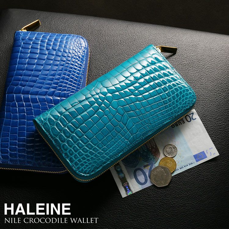 HALEINE クロコダイル 長財布 メンズ シャイニング 加工 一枚革 