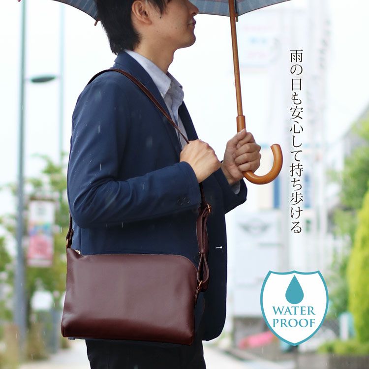 Jamale 日本製 防水レザー ショルダーバッグ メンズ 牛革 