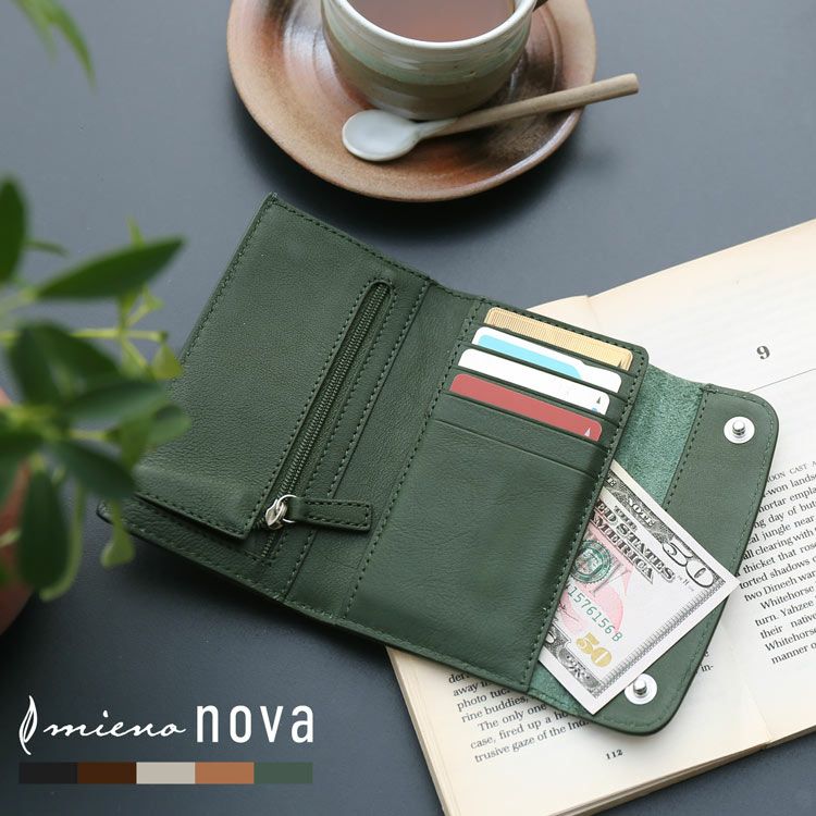 ミニ財布 二つ 折り財布 本革 牛革 メンズ 薄型 mieno nova【ネコポス