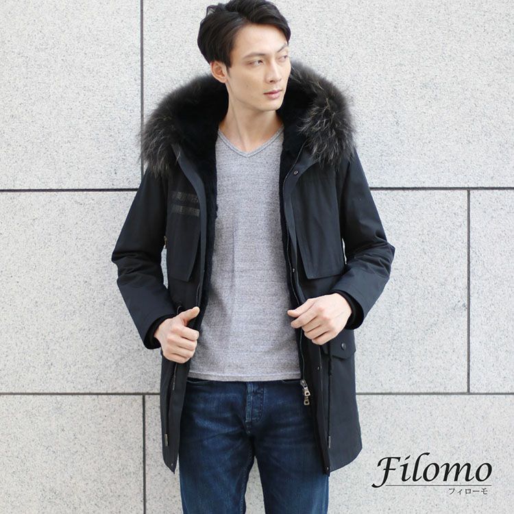 Filomo モッズコート ラクーンファーフード付き ラビットライナー付き 