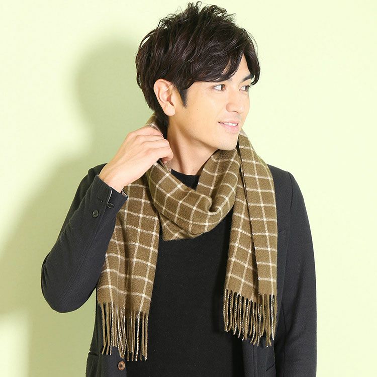 Filomo カシミヤ 100％ マフラー ウインドゥペン チェック フリンジ