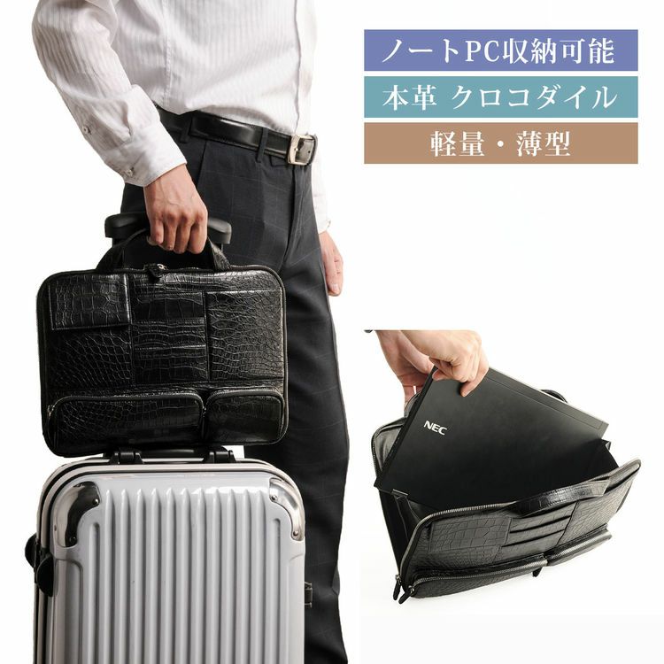 マット　クロコダイル　2WAY ビジネスバッグ クロコダイル 薄型 ビジネス バッグ マット 加工 / メンズ PC