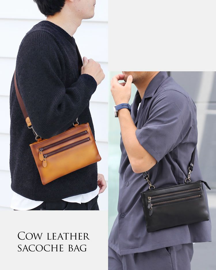 サコッシュメンズレザー日本製牛革本革ブラウンブラック