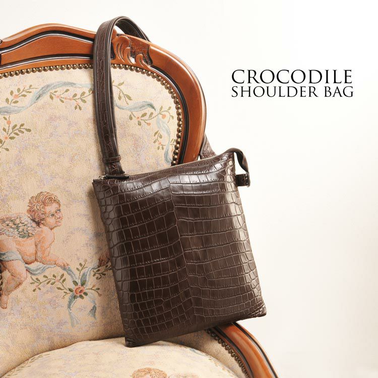 クロコダイル ショルダーバッグ センター取り マット 加工 メンズ 社製