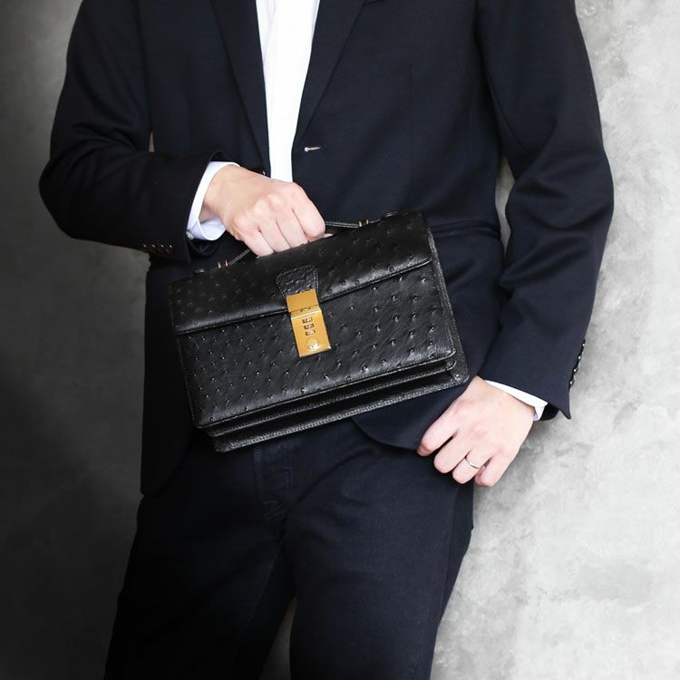 オーストリッチ メンズ セカンドバッグ ダイヤルロック式 日本製 フル