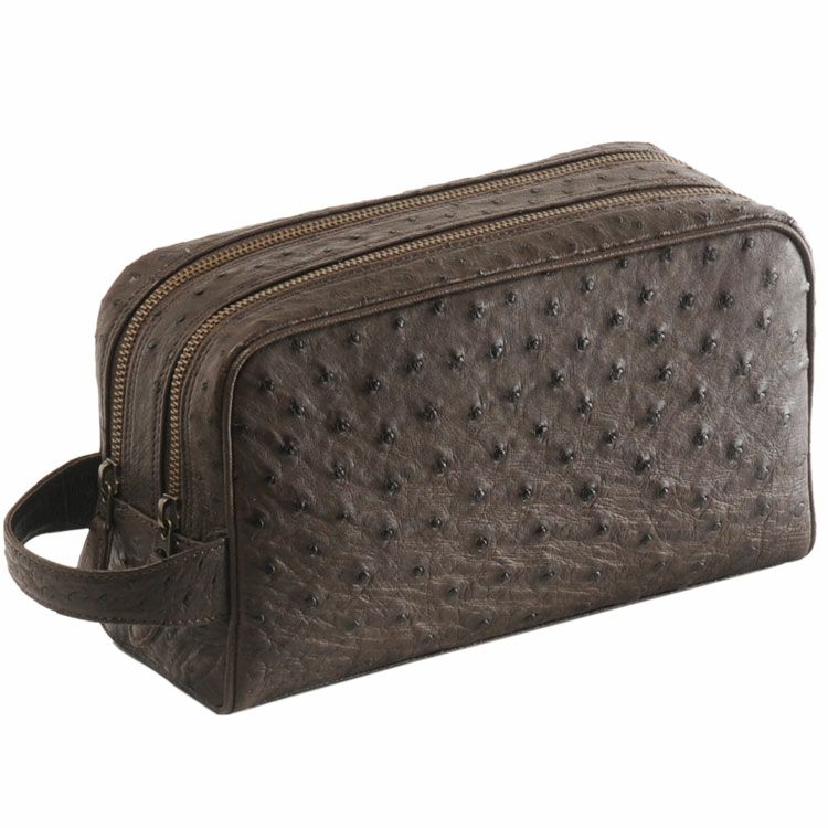 日本製 オーストリッチ セカンド バッグ Wファスナー メンズ 4FA