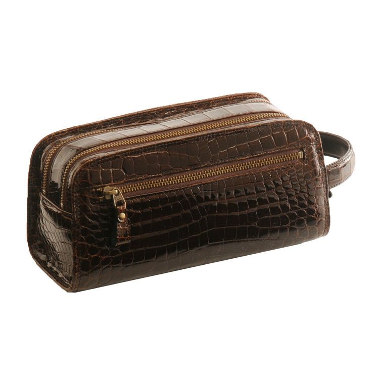 日本製 クロコダイル メンズ セカンドバッグ Wファスナー シャイニング