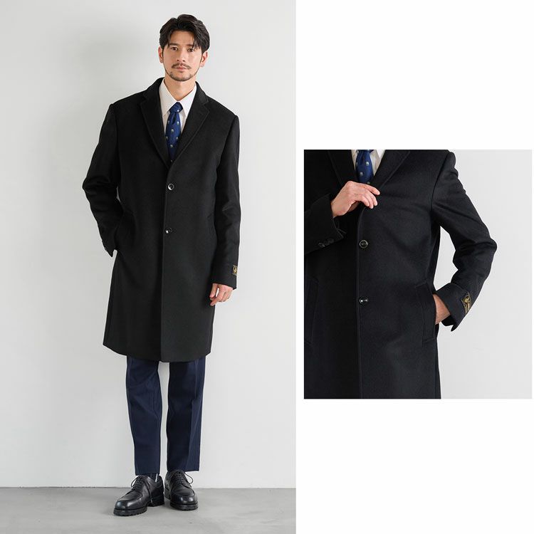 カシミヤ100%メンズチェスターコートブラック