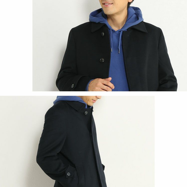 ステンカラーコート メンズ カシミヤ100% HALEINE ダークネイビー