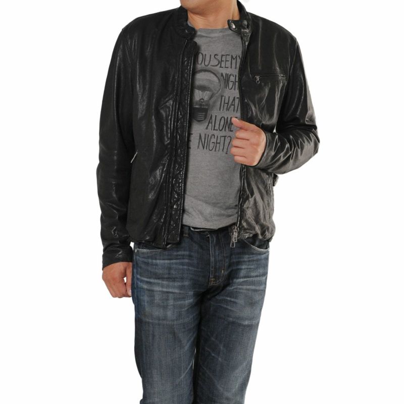 ラム レザー ジャケット ダブルファスナー ベジタブル加工 メンズ 7F