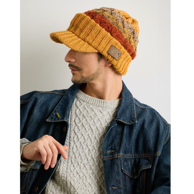 ニットキャップニット帽つば付きメンズイタリア製糸使用