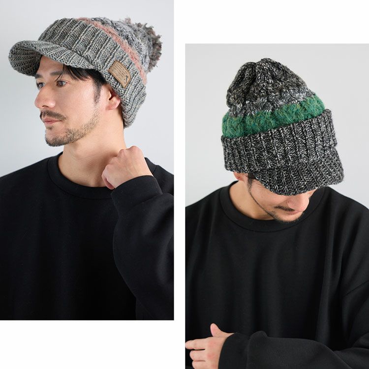 ニットキャップニット帽つば付きメンズイタリア製糸使用