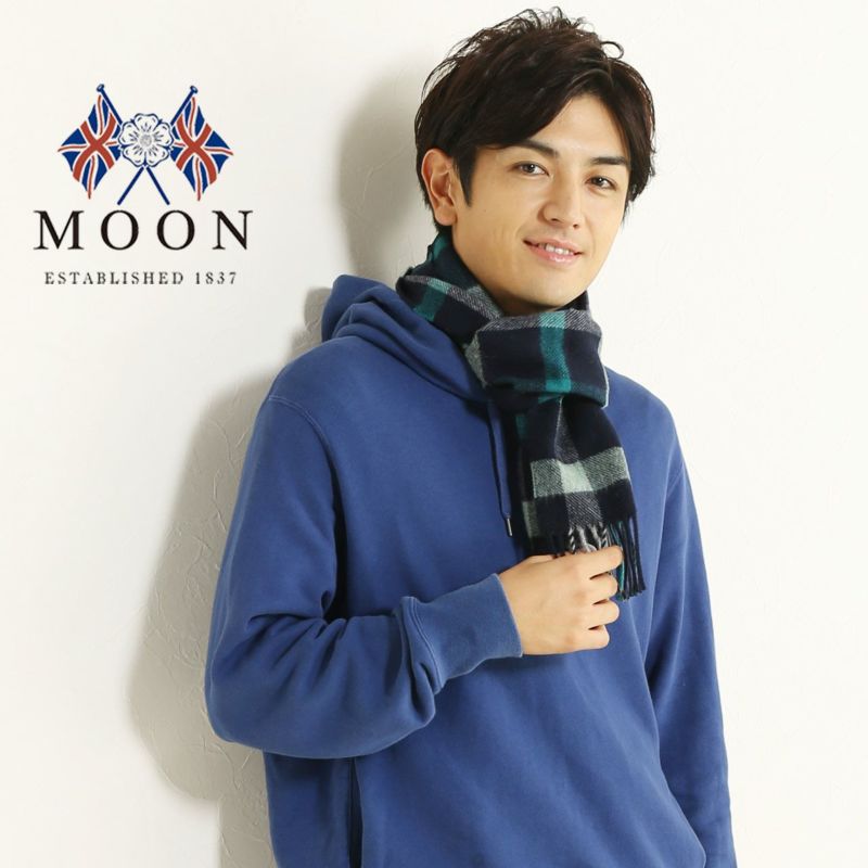 MOON チェック柄マフラー メリノ ラムウール メンズ【ネコポスで