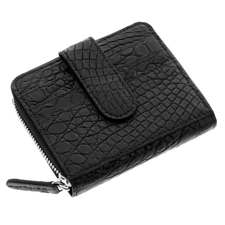 クロコダイル 折り財布 ラウンド ファスナー シルバー金具 マット加工