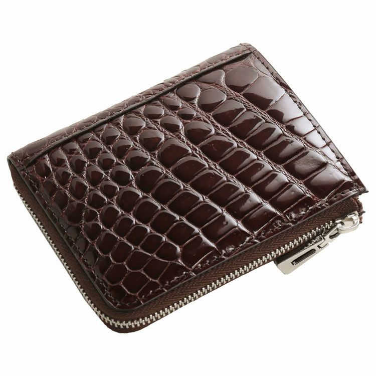 クロコダイル シャイニング L字ファスナー ミニ財布 メンズ【ネコポス