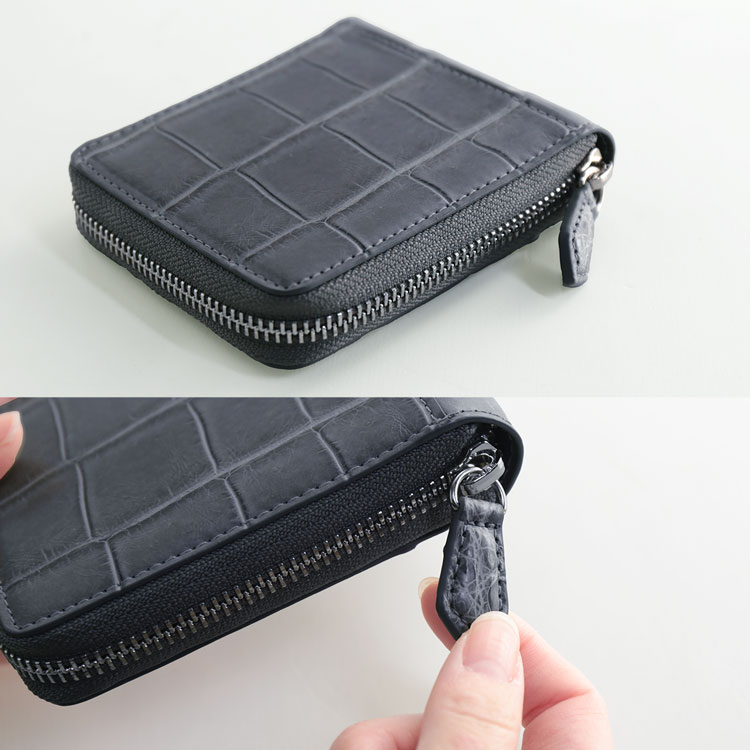 クロコダイルラウンドファスナー二つ折り財布メンズマットコンパクト財布(06001680-mens-1)