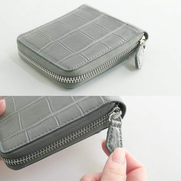 クロコダイルラウンドファスナー二つ折り財布メンズマットコンパクト財布(06001680-mens-1)