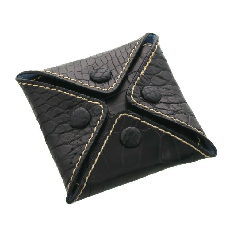コインケース　小銭入れ　小物入れ　ブラック 日本製 クロコダイル 小銭入れ マット 加工 4ホック コインケース