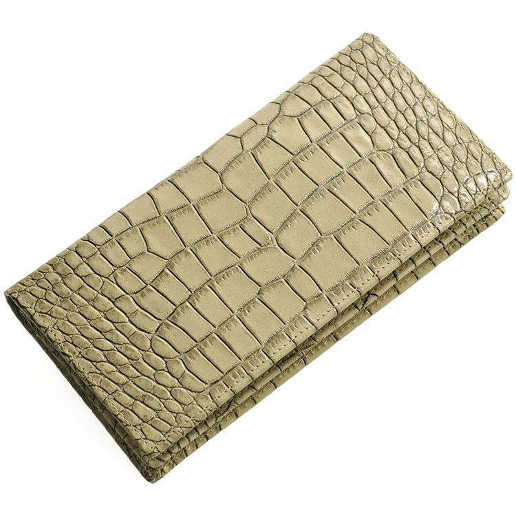 メンズ 長財布 牛革 二つ折り 束入れ クロコダイル 型押し イタリア製 4FA