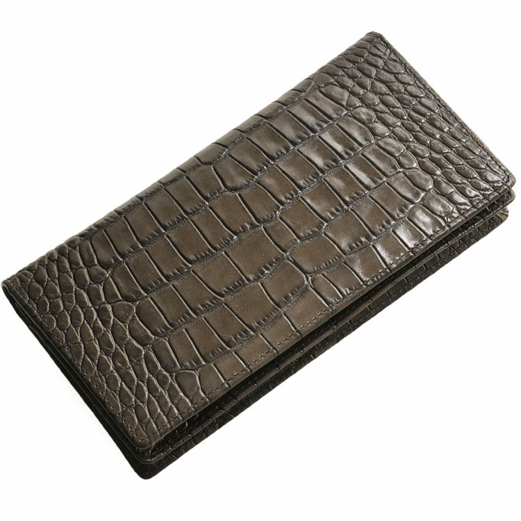 メンズ 長財布 牛革 二つ折り 束入れ クロコダイル 型押し イタリア製 4FA