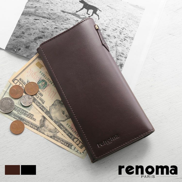 長財布 メンズ 本革 牛革 かぶせ スリム レザー renoma ブランド