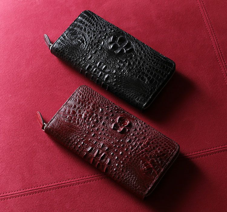 クロコダイル ホーンバック ラウンドファスナー 長財布 メンズ マット