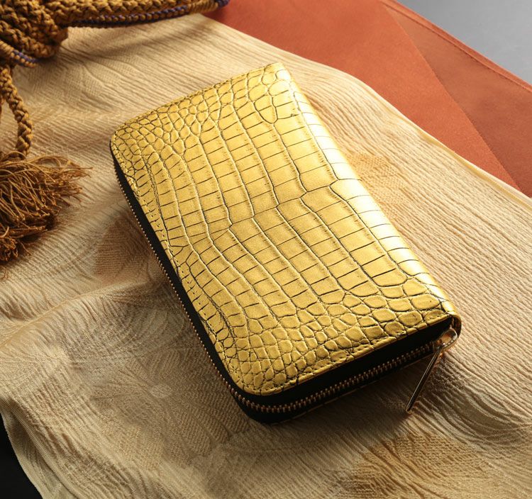 クロコダイル ラウンドファスナー 長財布 メンズ 金箔 KAZARIHAKU 日本  