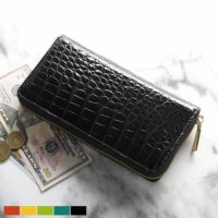 クロコダイル長財布メンズラウンドファスナーシャイニング加工ゴールドファスナー本革全6色