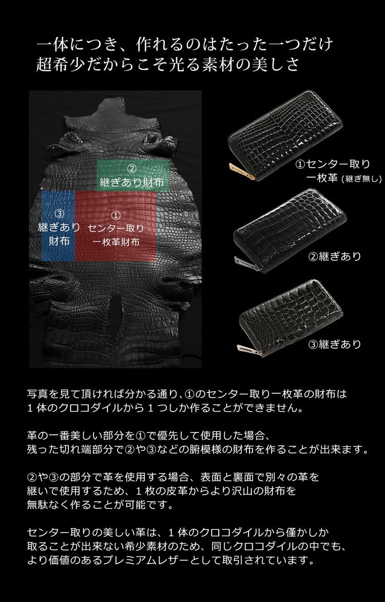 ヒマラヤクロコダイル長財布メンズシャイニング加工一枚革センター取り一枚革センター取りゴールドラウンドファスナー本革財布鰐革ホワイト(No.06001378-mens-1)
