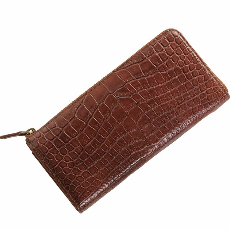 フランス クロコダイル L字ファスナー 長財布 メンズ 使いやすい 札