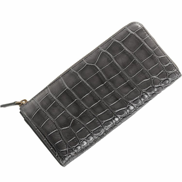 フランス クロコダイル L字ファスナー 長財布 メンズ 使いやすい 札