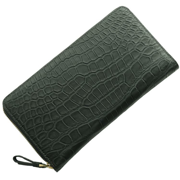 クロコダイル メンズ 長財布 マット ラウンドジップ 多機能 真鍮
