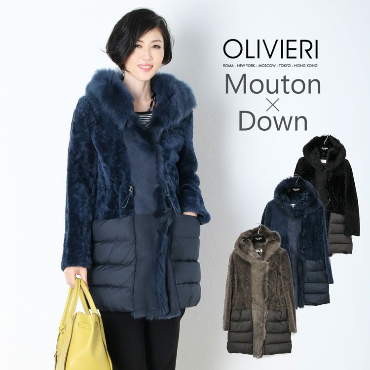 OLIVIERI venezia ムートンジャケット 50 ITALY OLIVIERI/オリヴィエリ ムートン ＆ ダウン コート フード付き