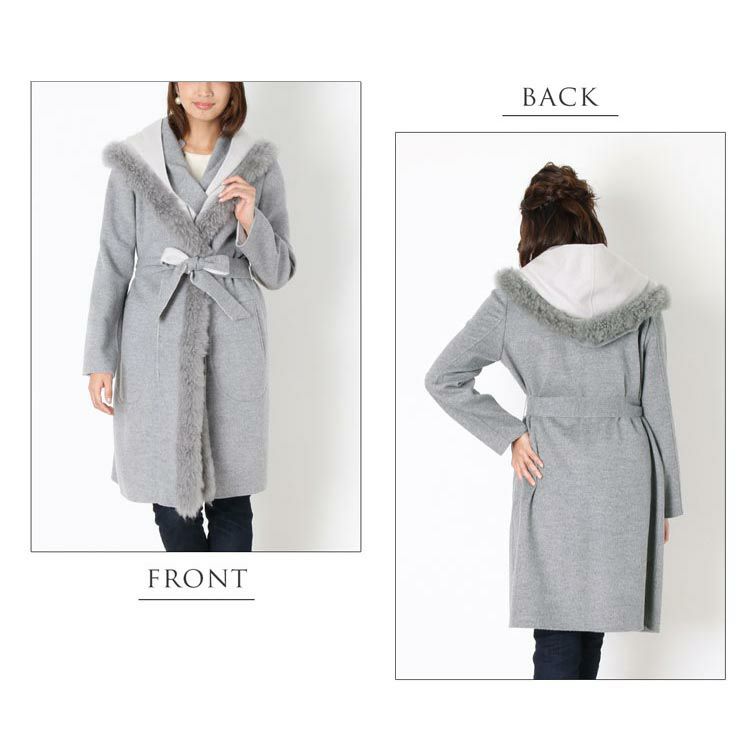 【美品】バーバリー　コート ファー・ベルト付き カシミヤ混　シャドーチェック 美品】バーバリー コート ファー・ベルト付き カシミヤ混