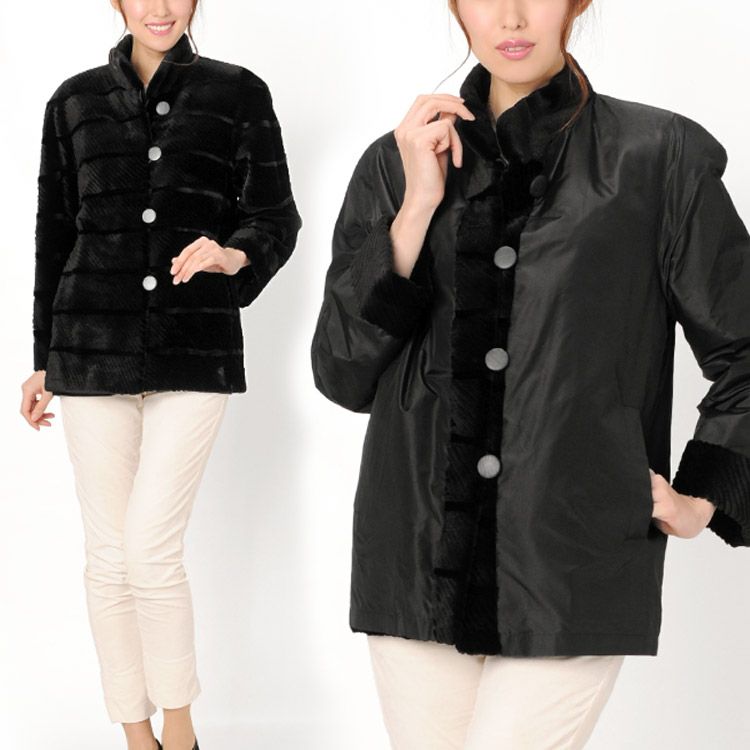シルク100％ ＆ グルービング ミンク リバーシブル ジャケット 着丈