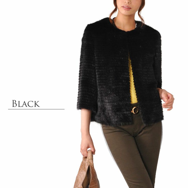 スペシャルデザイン　ブラックミンクノーカラーショートジャケット trim_fce_item663d89610831b.jpg