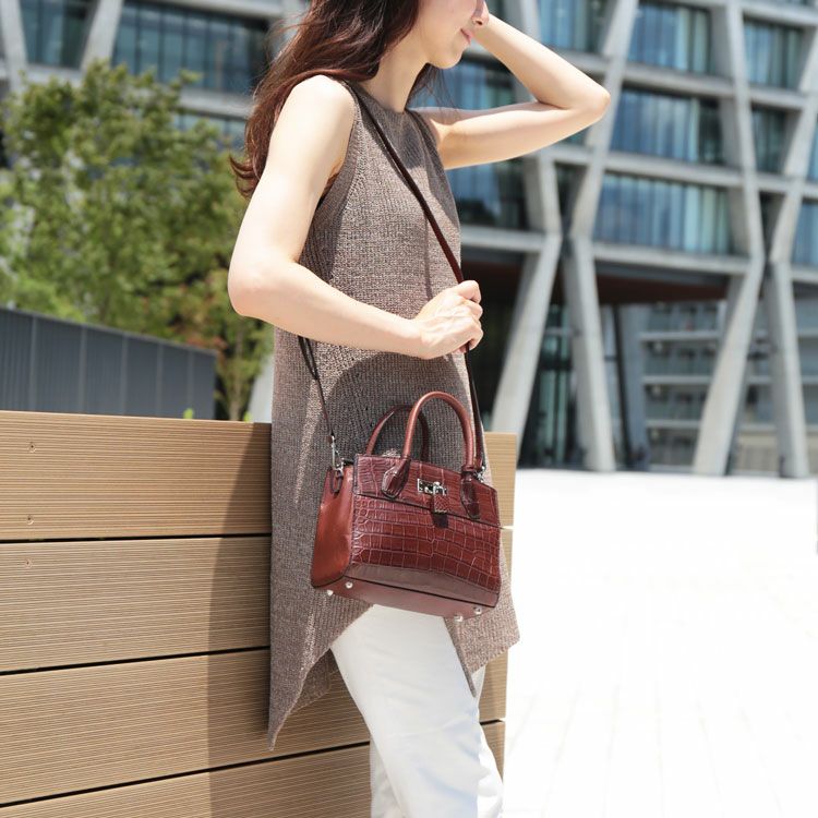 クロコダイル 2WAY バッグ レディース ショルダーベルト付き