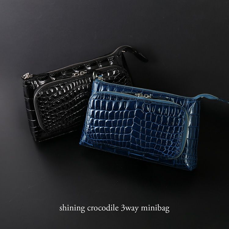 クロコダイルシャイニング加工ショルダーバッグ3wayレディース