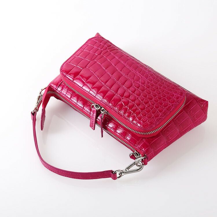 クロコダイルお財布バッグシャイニング加工マゼンタピンク