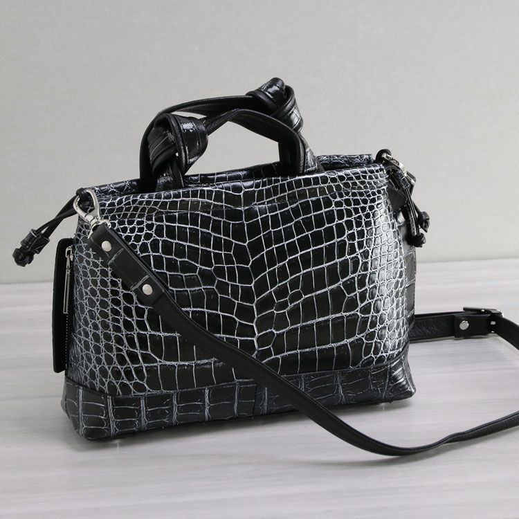 クロコダイルハンドバッグレディース日本製センター取りハンドル結び手2WAY仕様マット加工目地染め(No.06001204)