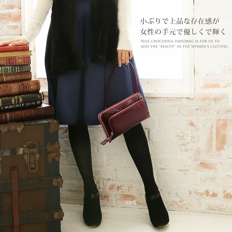 クロコダイルミニショルダーバッグレディース3WAY多機能お財布ポシェットマット加工メタルファスナー全5色(No.06001143)