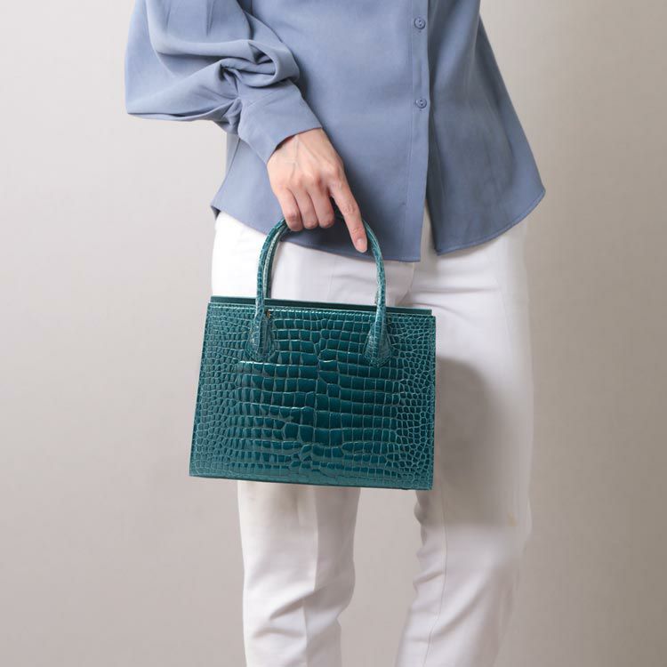 スモールクロコダイル ハンドバッグ レディース センター取り