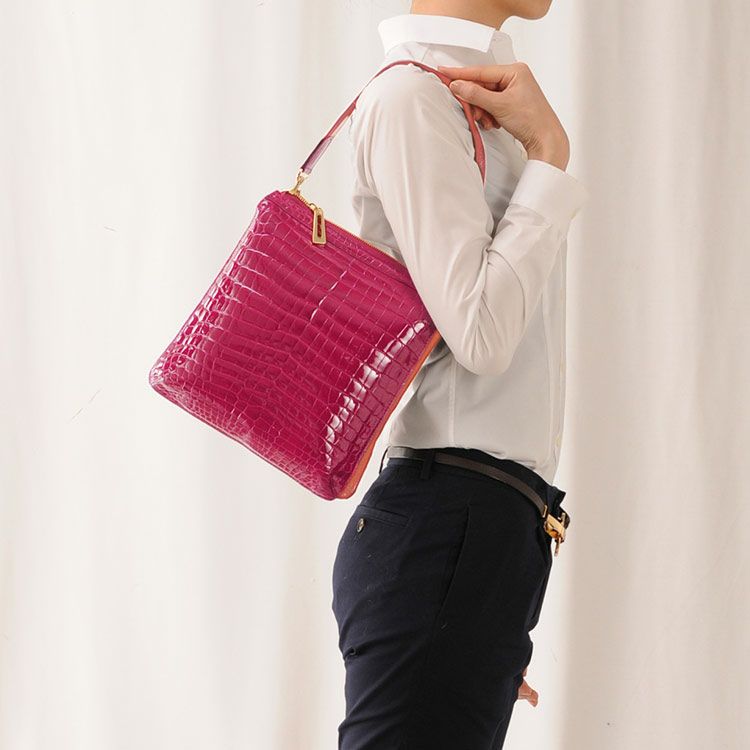 クロコダイル ショルダーバッグ シャイニング加工 センター取り 2WAY  