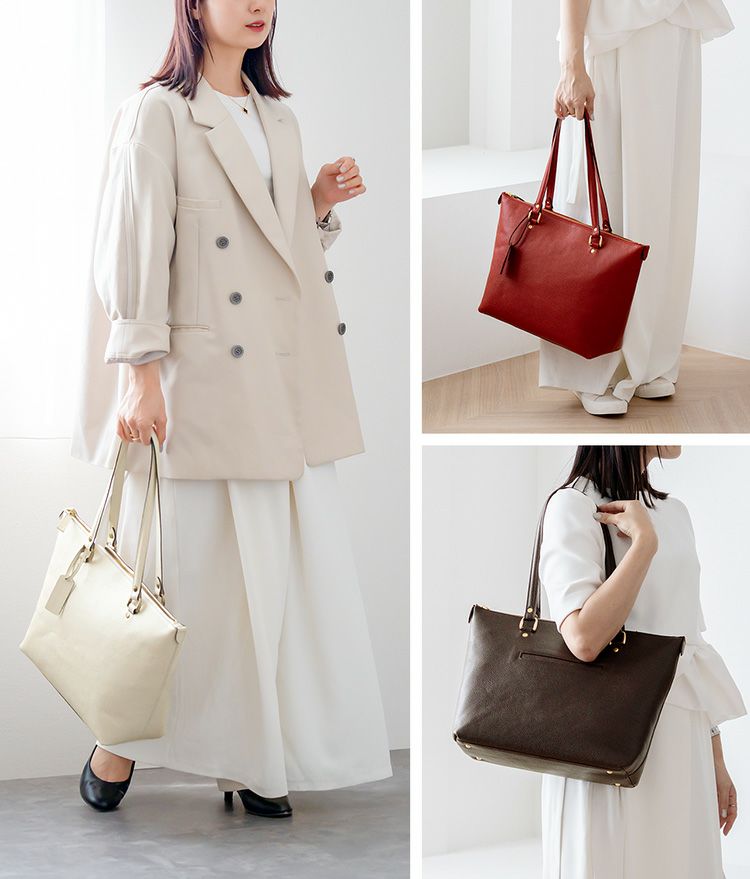 HALEINE牛革シュリンクレザートートバッグレディース